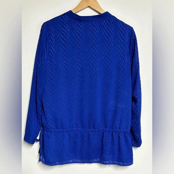 Vintage Valerie Stevens Blue Blouse Drop Tie Waist Jeweled Lined Women’s‎ Large - Picture 7 of 12